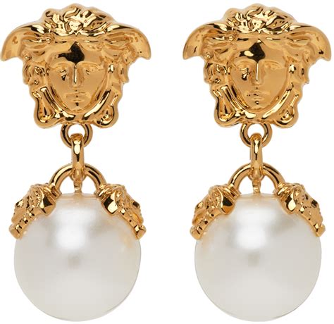 versace 10k gold earrings|pearl earrings with gold surround.